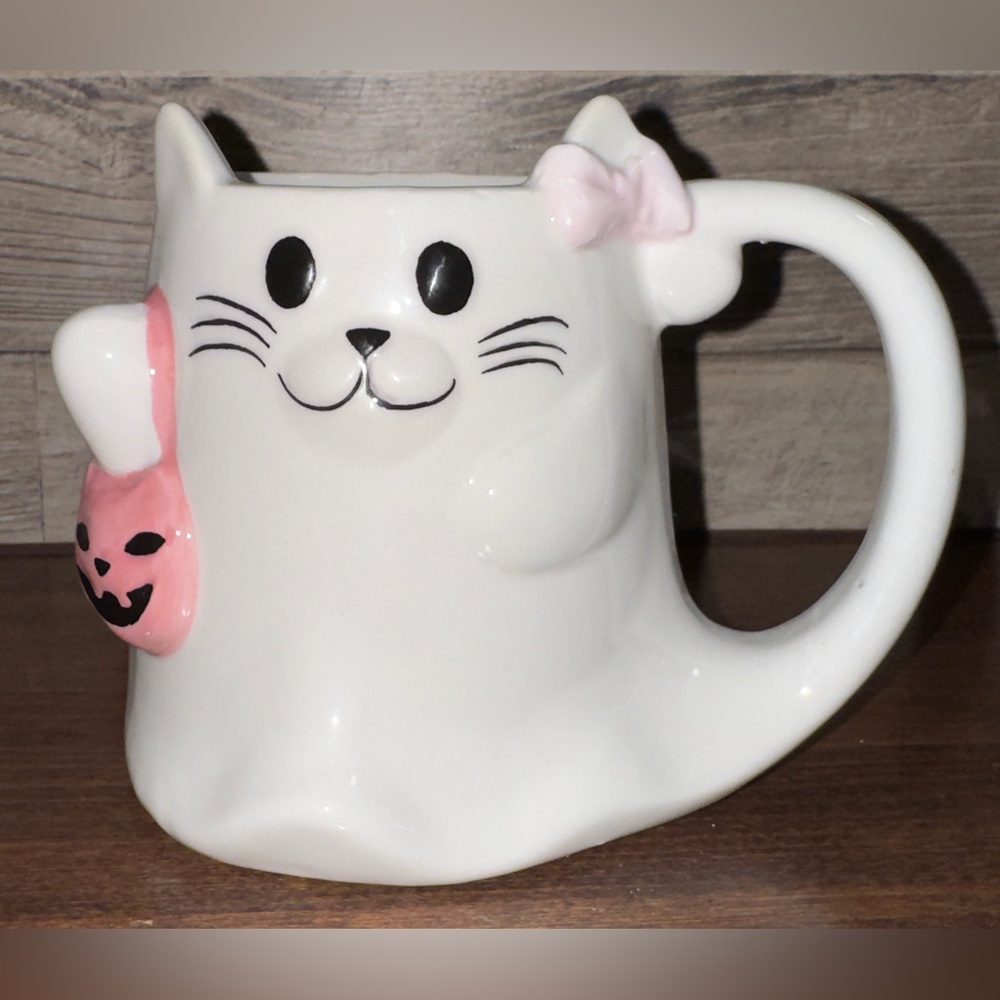 Super Cute 🥰 Halloween Cat 🐈⬛ Ghost 👻 with Pink Bow 🎀 by Cobwebs & Cauldrons
